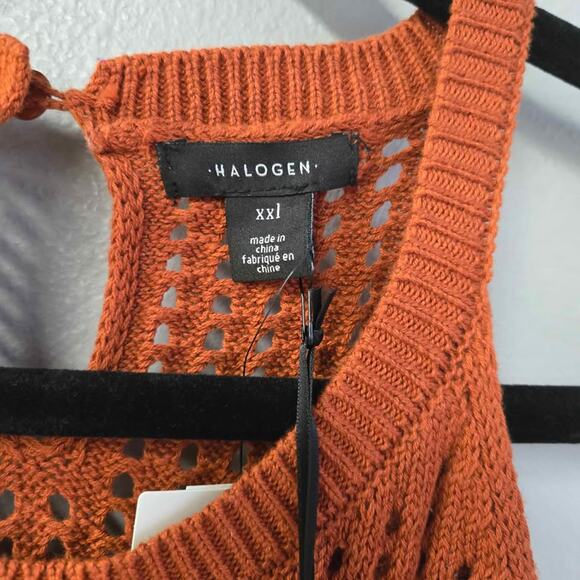 Halogen Open Knit Halter Sweater Tank Rust Orange XXL NWT - Picture 5 of 5